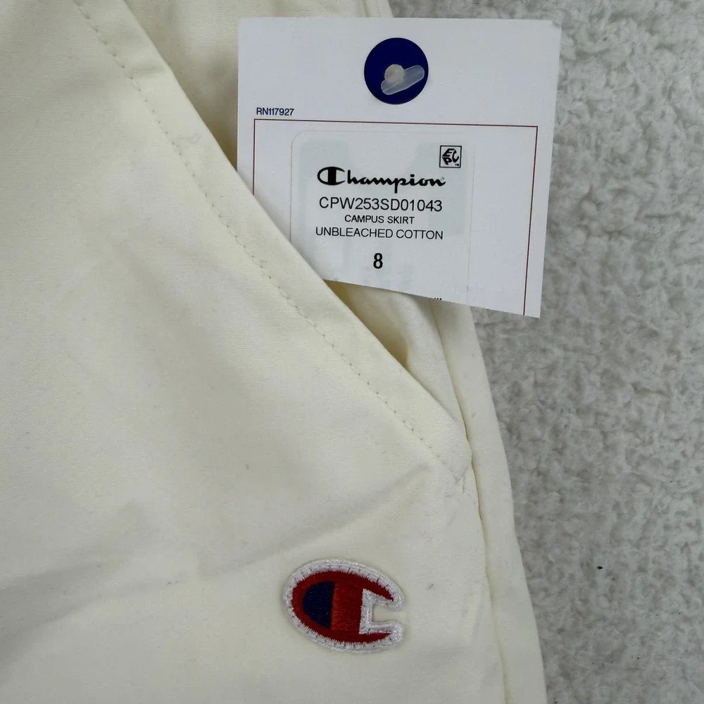 Champion Skirt Womens 8 Ivory Campus Twill Pockets‎ Lined Embroidered Logo NWT